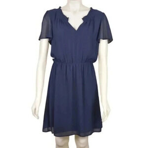 Rw&co. Chiffon Navy Blue Mini Dress Flutter Sleeves Pull Over Size Small